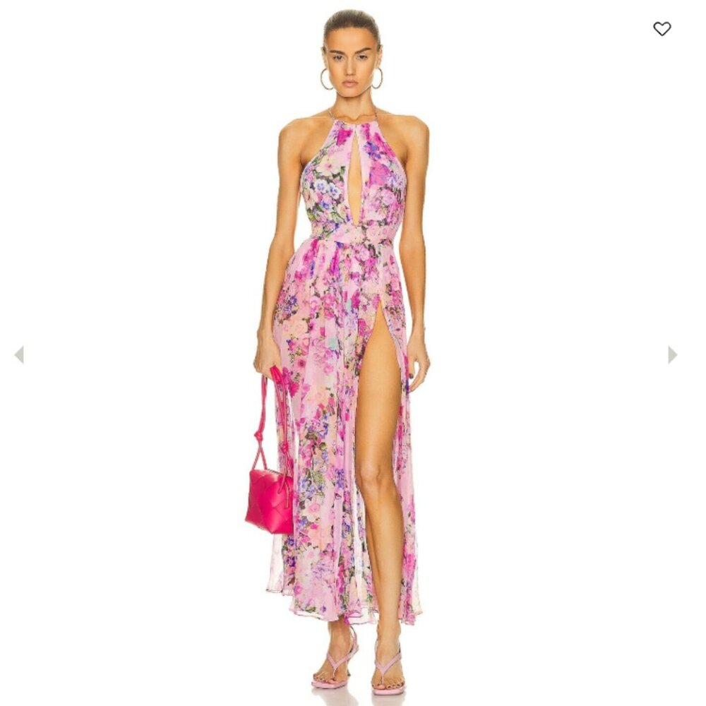 Rococo Sand Mist Halter Dress, 100% Silk, sz XS,  $648